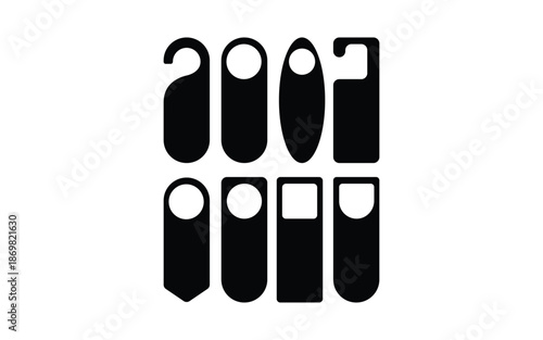 Diverse set of eight black door hanger silhouettes for hotel privacy and signage