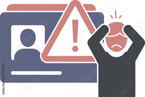 Warning alert icon with frowning face