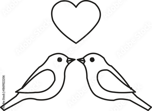 Sweet silhouette of two birds with a heart, symbolizing companionship and affection