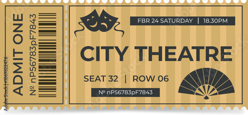 Vintage Theatre Ticket with Seat and Row, Retro Admission Template