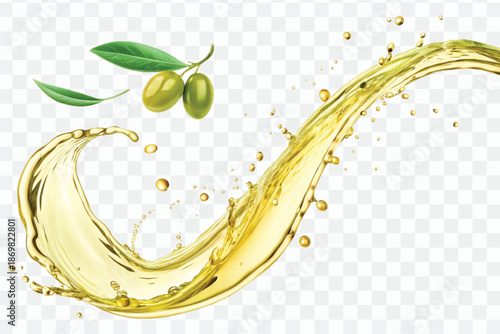 abstract 3d fresh olive oil splash explosion, flying olive oil on the air cut isolated on white background