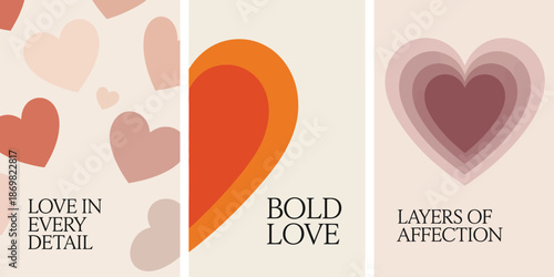 Three Valentine's Day Heart with Text on Light Background