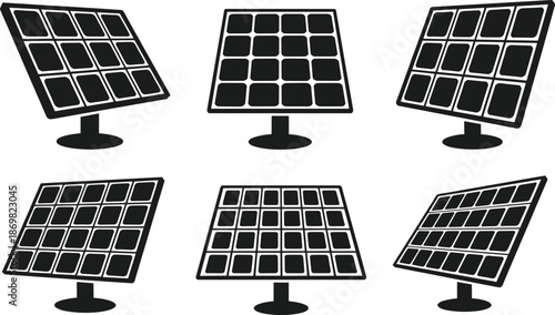 Solar panel silhouette vector, renewable energy illustration, photovoltaic cell design, eco power graphic art, cad drawing flat vector illustration