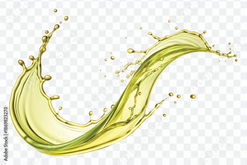 abstract 3d fresh olive oil splash explosion, flying olive oil on the air cut isolated on white background