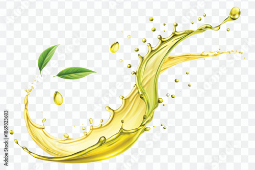 abstract 3d fresh olive oil splash explosion, flying olive oil on the air cut isolated on white background