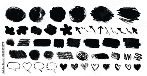 Collection of Black Ink Brush Stroke Icons and Shapes.