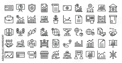 Collection of Business Finance Line Icons Set.