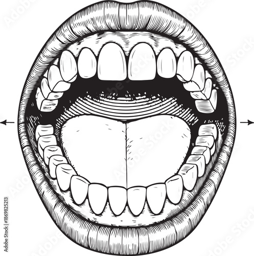 Detailed illustration of open mouth with teeth and tongue care
