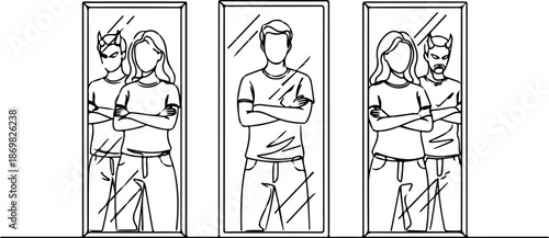 Continuous Line Art Self Reflection Personal Growth And Motivation Concept Illustration