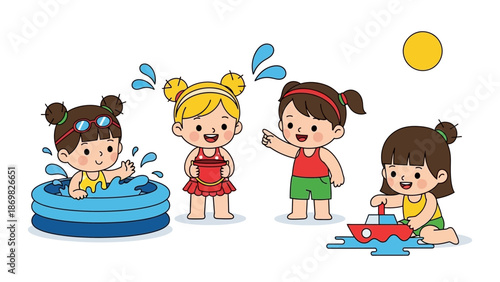 Children playing in the water on a sunny day.