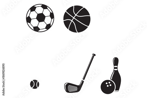 Sport silhouette balls and equipment set vector collection in a simple style silhouette vector on white background