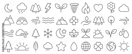 Collection of Nature and Weather Outline Icons Set.