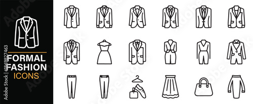 Editable formal fashion apparel icon pack in clean outline style