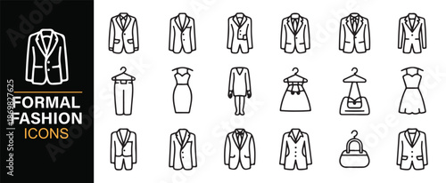 Business suits and formal fashion outline icons