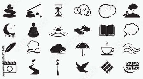 Minimalist Lifestyle Nature and British Culture Icon Set