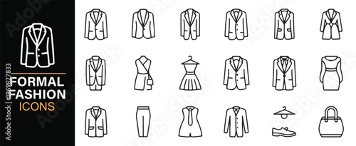 Formal fashion icon set in editable outline vector style