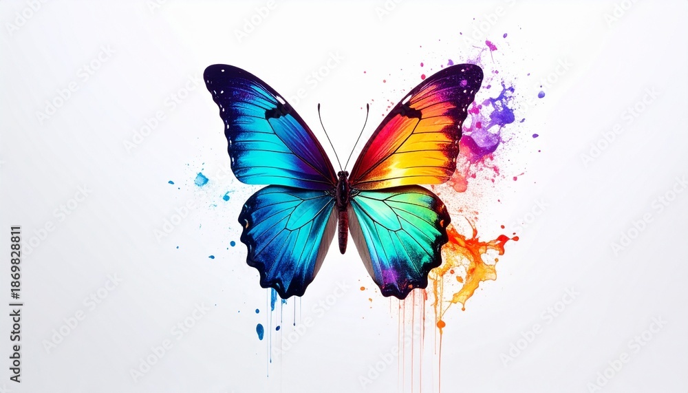 Fototapeta premium Vibrant Watercolor Butterfly - A Symbol of Transformation and Beauty.