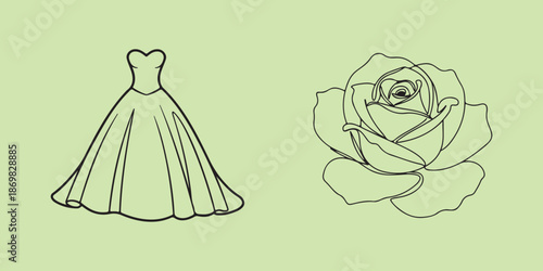 Hand drawn vintage vector illustration featuring a sketch of a frog and a snake styled with a bridal fashion silhouette and retro art design