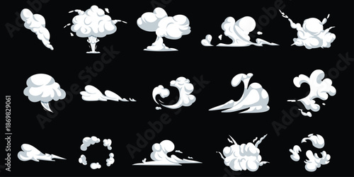 Collection of White Smoke Bursts and Cloud Puff Shapes.