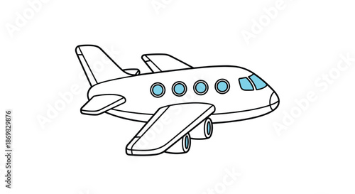 A simple black and white line art drawing of a small passenger airplane or private jet for a children's coloring book page.