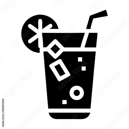 Refreshing cold drink icon with lemon slice and straw, ideal for summer beverages