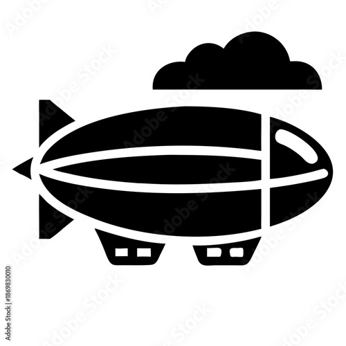 Classic airship or blimp flying high with a cloud above in simple icon graphic