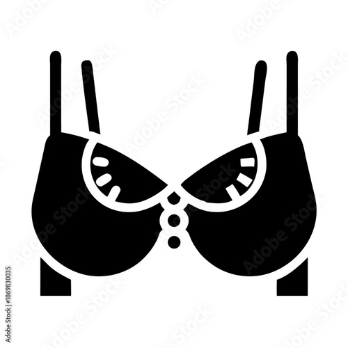 Elegant black bra glyph icon representing feminine undergarment and intimate apparel