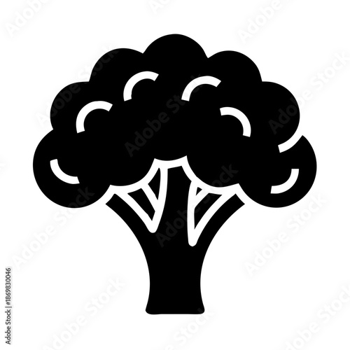 Black broccoli icon representing a healthy vegetable, organic food, and nutritional ingredient