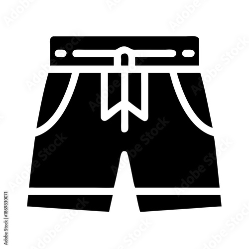 Modern black silhouette icon of a pair of casual shorts with drawstring and pockets for summer wear