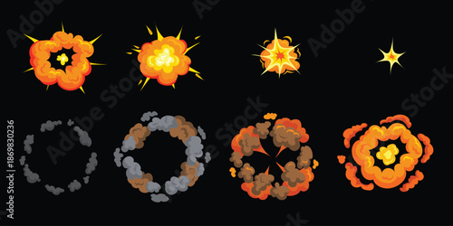 Dynamic Sequence of Fiery Explosion Bursts in Motion.