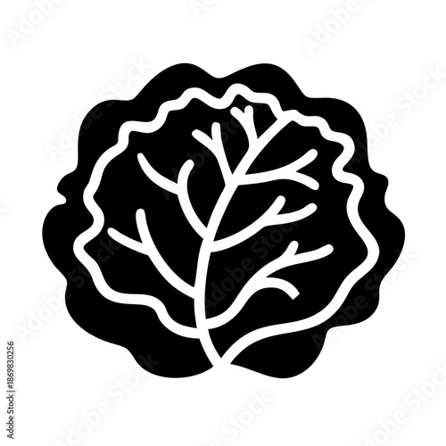 A simple black and white glyph depicting a fresh and healthy head of lettuce or cabbage
