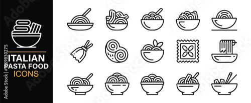 Italian noodle and pasta food icons for culinary design projects