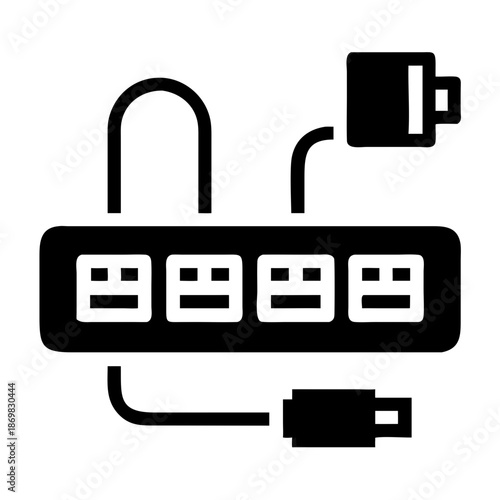Power strip with multiple outlets and connected plugs for electrical devices