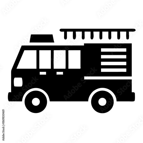 Solid black icon of a fire truck symbolizing emergency response and rescue