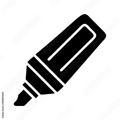 Black silhouette icon of a highlighter pen for office and school supplies and education