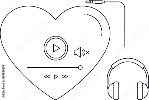 Heart shaped music player with headphones for audio love