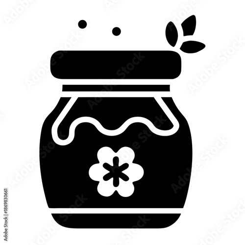 Sweet honey jar icon with floral design and nature elements for natural products