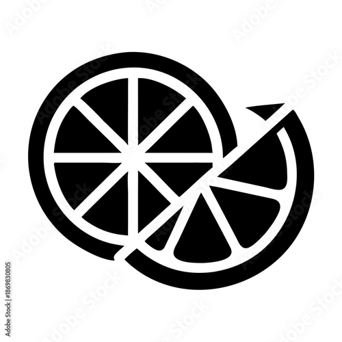 Minimalist black and white icon of a citrus fruit slice with a removed wedge
