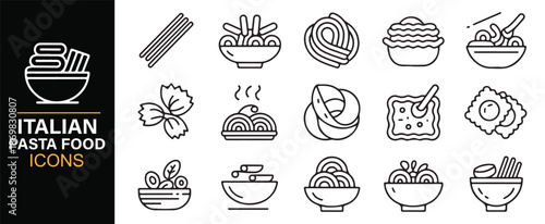 Italian pasta food icon set in editable outline vector style