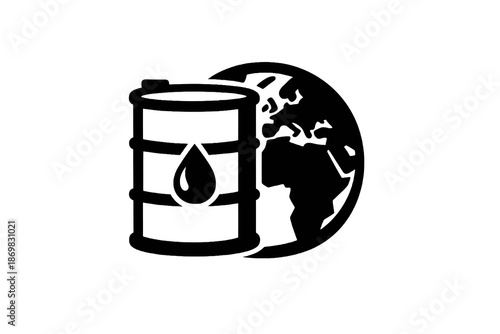 Global energy geopolitics vector icon representing oil influence and international energy markets. Black flat icon ideal for editorial visuals and reports.