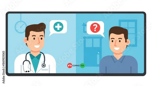Doctor and patient in virtual consultation on screen