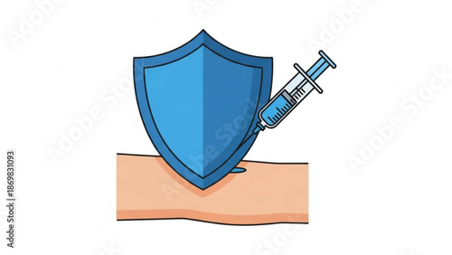 Vaccine protection concept with shield and syringe