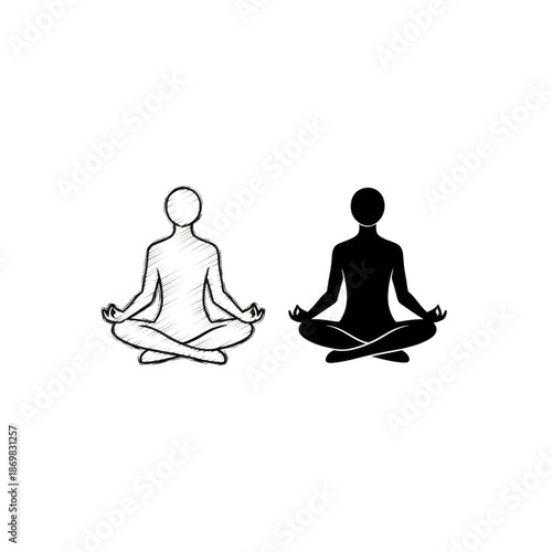 Silhouette of person meditating in lotus pose with soft glow transparent background