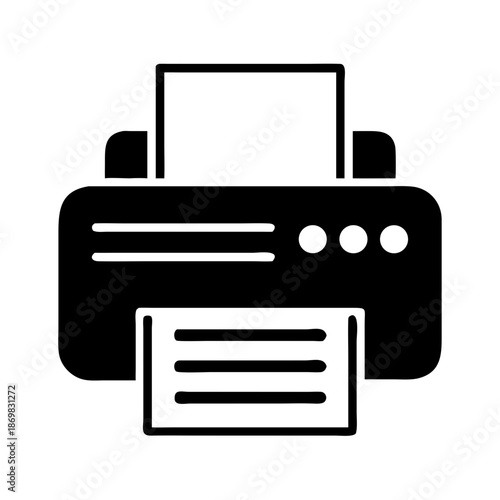 Sleek black icon representing a modern office printer for document printing and output