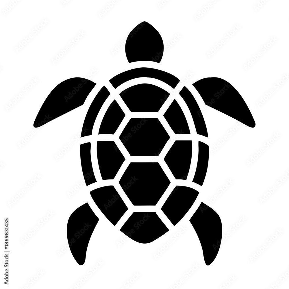 Obraz premium Sleek black silhouette of a sea turtle showcasing a distinct hexagonal shell pattern