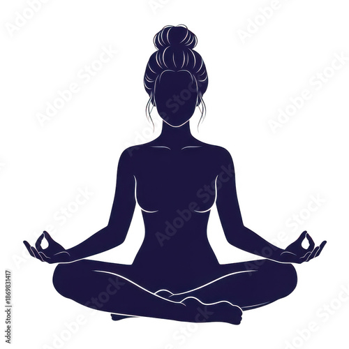 Serene woman meditating in lotus pose with intricate updo transparent background