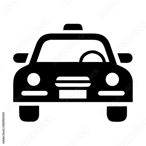 Front view black silhouette icon of a taxi cab for transportation and urban mobility designs