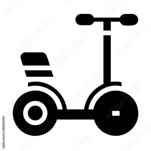 Modern electric scooter vehicle with seat for personal urban transportation icon