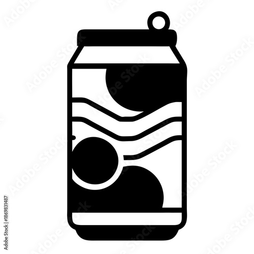 Classic simple black and white icon of a refreshing beverage can with a pull tab