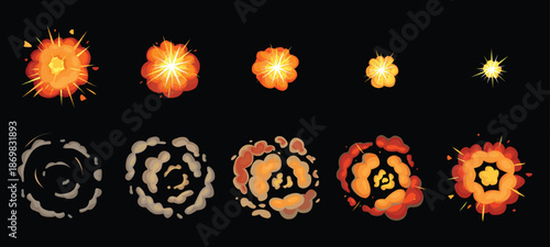 Sequence of Vibrant Orange Fire Bursts Expanding.